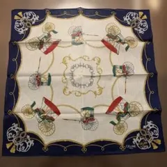 CELINE 綿100%スカーフ ネイビー/ホワイト