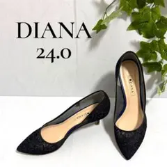 【極美品】ダイアナ チュールレース パンプス ネイビー きれいめ 24.0