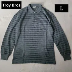 troy bros　メンズ　ポロシャツ　長袖　L グレー×ブラック　ボーダーのサムネイル