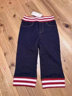 デニム風パンツ 110サイズ 赤白ストライプ