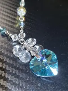 青色　ハート型　ネックレス