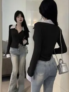 shein トップス シャツ XS ブラック 完売品のサムネイル