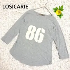 【ロジカリエ】プリントＴシャツ　トップス　七分袖　グレー　綿100％　レディース