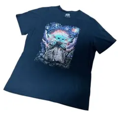 【希少】良品　アメリカ古着　映画スターウォーズベビーヨーダ絵画風tシャツ黒　XL