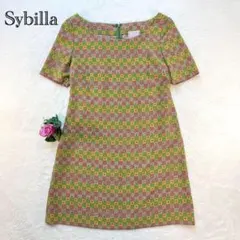 【Sybilla シビラ】 総柄ワンピース 芸術柄 半袖 体型カバー 膝下丈 L