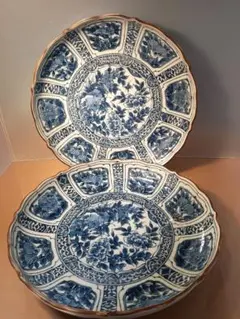 たち吉　芙蓉手　中大皿2枚組