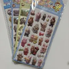 47☆ ぷくぷくシール4点セットボンボンドロップ立体 3D夜光ラブブ