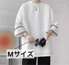 夏服 メンズ Tシャツ メンズ 七分袖 半袖 無地 大きい サイズ 丸襟　M