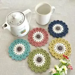 新作‼️ 手編み　ドイリー　コースター　茶托　ガーランド　5枚　ハンドメイド
