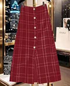 ツイード調ロングスカート 綺麗系 おしゃれ ドレッシー チェック柄 ロング ゴム