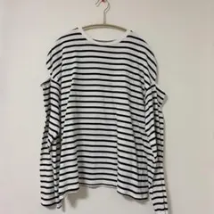 ストライプ カットアウト長袖Tシャツ　GRL
