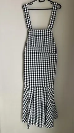 ELLENCARE DUE 格子柄 ジャンバースカート 黒／白　Ｆサイズ