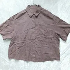 GU リネン ブレンド オーバーサイズ シャツ 5分袖 半袖 ボタンシャツ 茶