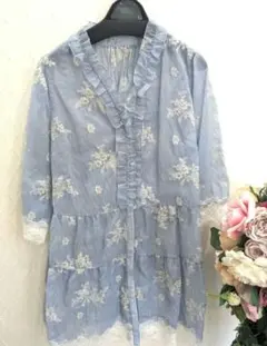 SALE　スーパービューティー　今季春夏　ストライプ刺繍チュニック　44XL新品のサムネイル