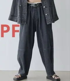 スタディオクリップ バレルデニムパンツ ブラック PF プチフリー