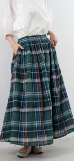 cloud nine フレアスカート グリーン チェック M-L
