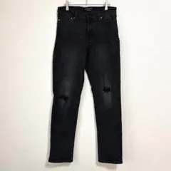 デニム ブラックジーンズ パンツ 黒 大きいサイズ 丈長め ダメージジーンズ