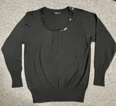 ビーズ装飾 薄手 ラウンドネック 長袖 ニット 黒 M フォーマル