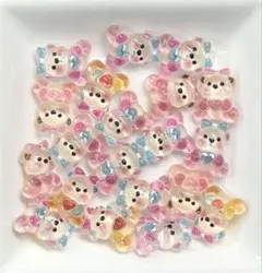 クリアリボンクマハート20個セット　ネイルパーツ