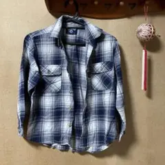 ネイビー・ホワイト チェック柄 長袖シャツ