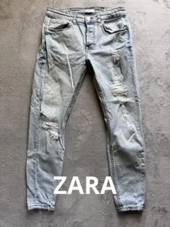 ZARA ライトブルー ダメージデニムパンツ