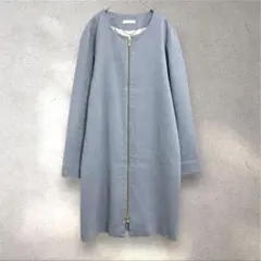 ラウンジドレス ノーカラーコート ロング 【M】 ライトブルー 2wayジッパー
