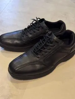 美品ブラックレザーシューズ 27.5cm 4E 幅広 サイドジップ