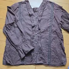 レース刺繍 ブラウス 長袖 ブラウンのサムネイル