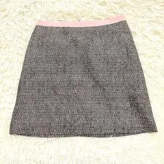 8279 美品✨プロポーション ツイードミニスカート 綺麗め 黒 上品 ピンクのサムネイル
