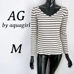 [AG by aquagirl] 長袖 薄手ニット Vネック ボーダー (M)
