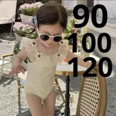 韓国子供服　フリル　水着　キッズ　子供　女の子　白　クリーム　アイボリー　100