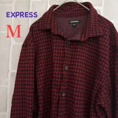 古着 海外 EXPRESS 赤黒 チェック柄 長袖シャツ Mのサムネイル