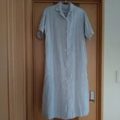 無印良品 麻100% リネンシャツワンピース ロング 半袖