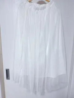 レディース ホワイト 白 ドット チュールスカート ロング