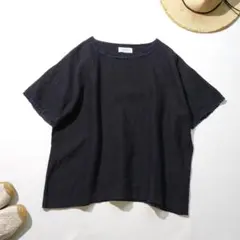 SOIL ソイル リネン ボートネック レース プルオーバー ダークネイビーのサムネイル