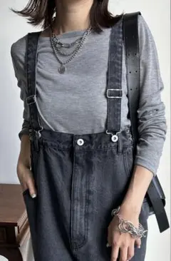 DOUDOU 24SS デニムサロペット PS ブラック ドゥドゥのサムネイル