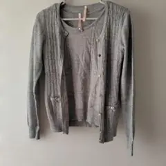 グレー　リブ編み　アンサンブル　M　　冬用