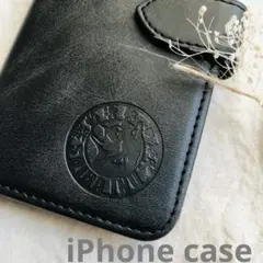 iPhone15 手帳型スマホケース　レザー　黒　柴犬　犬