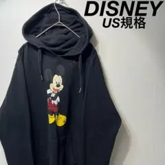 【US規格】希少サイズ DISNEY ミッキープリント パーカーブラック 2XL