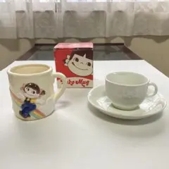 ペコちゃん ハローキティ マグカップ カップ&ソーサー 陶器 食器 2点 レトロ