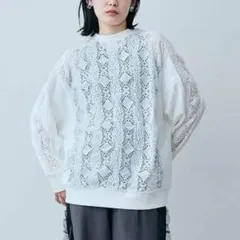 新品✨未使用『MEDE19F』レース遣いのコンビスウェットプルオーバー LL