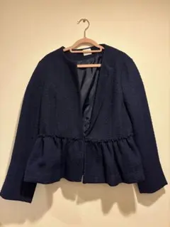 ネイビー ノーカラーペプラムジャケット Mサイズ