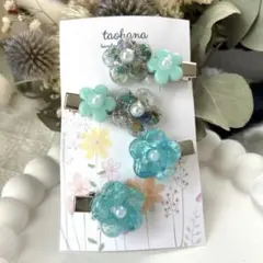 No.323 お花ヘアクリップ　4点セット　金具シルバー