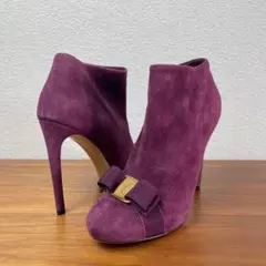 【極美品】Farragamo★ショートブーツ　リボン　サイドジップ　パープル