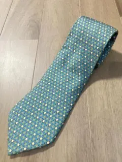 【美品】HERMES エルメス ネクタイ 幾何学柄 カゴ編み風 グリーン シルク