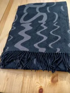 ダークグレー 波模様 ストール フリンジ付き