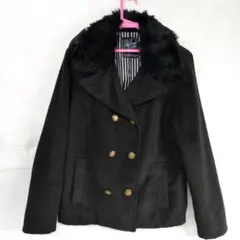 SANFORD トレンチコート ショート丈 ファー付き Mサイズ 金ボタン 黒