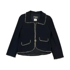 【CHANEL】美品！ツイードジャケット　ココボタ　シルク　36サイズ　ネイビーのサムネイル