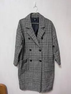 グレー系チェック ダブルブレストロングコート