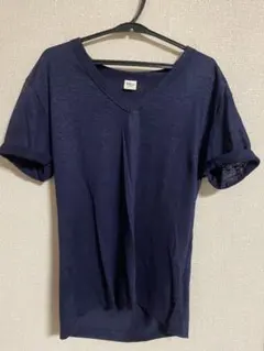リネン　ネイビー Vネック Tシャツ 半袖のサムネイル